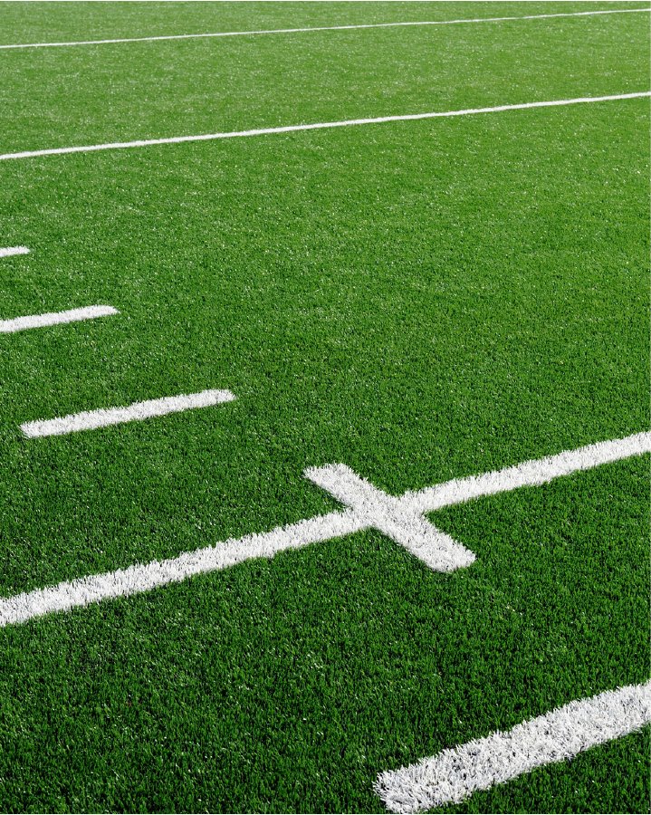 Synthetic sports field with line markings