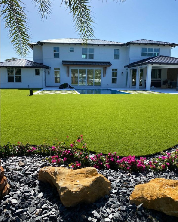 Artificial lawn and rock garden at a Wellington home