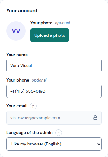 The Your account card