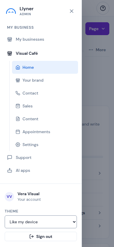 The admin menu on a phone