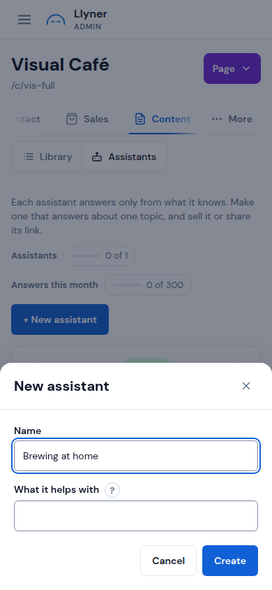 The New assistant dialog