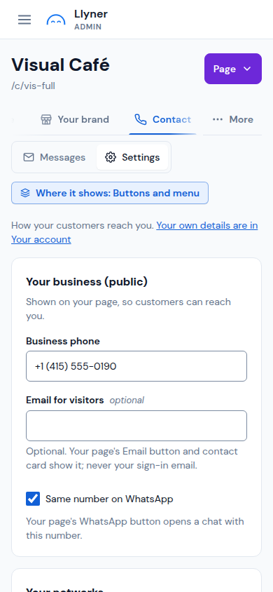 Contact › Settings