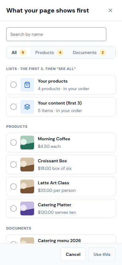 What your page shows first