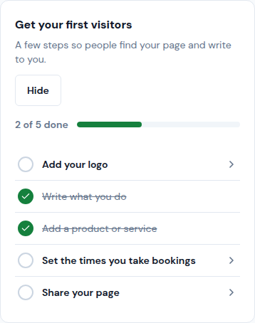 The Get your first visitors card on Home