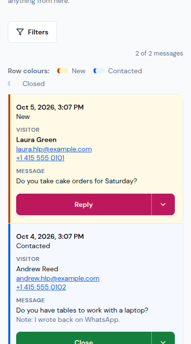 Messages from your page's chat