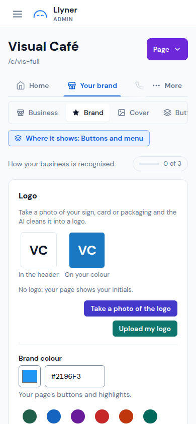 The Brand view: logo and brand colour