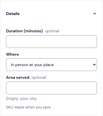 The Details card of a service