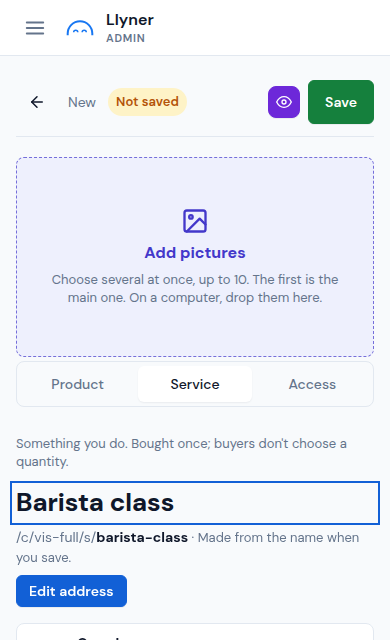 A new service with its name written