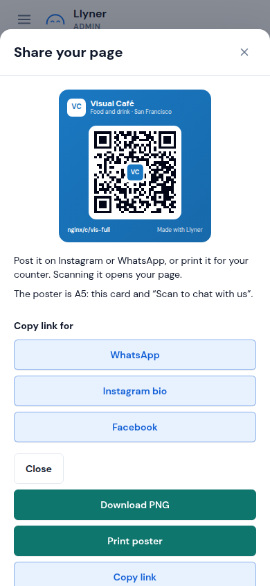 Share your page: the card, its QR and the ways to share it