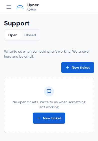 Support, with New ticket