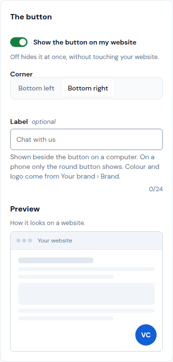 The button and its preview