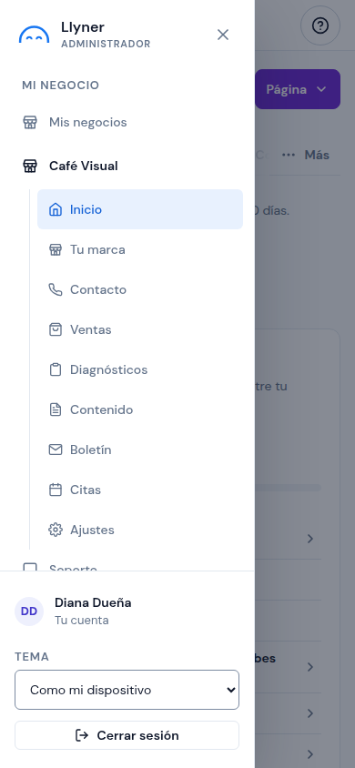 El menú del administrador en el teléfono