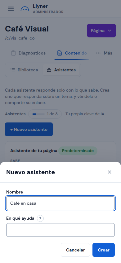 El cuadro Nuevo asistente