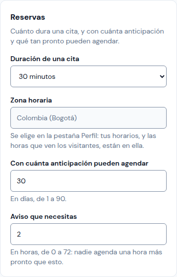 La tarjeta Reservas