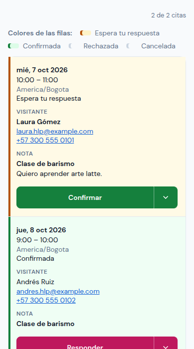 Una solicitud que espera tu respuesta y una cita confirmada