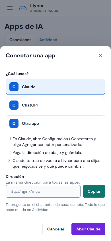 Conectar una app, con los pasos para Claude