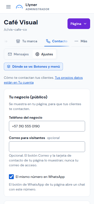 Contacto › Ajustes