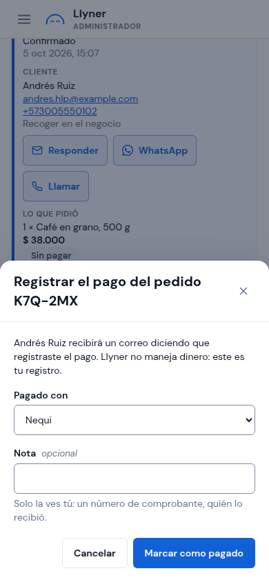 Registrando el pago de un pedido
