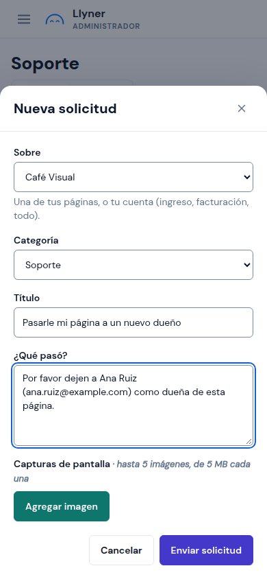 Una solicitud nueva al equipo de Llyner