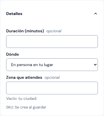 La tarjeta Detalles de un servicio