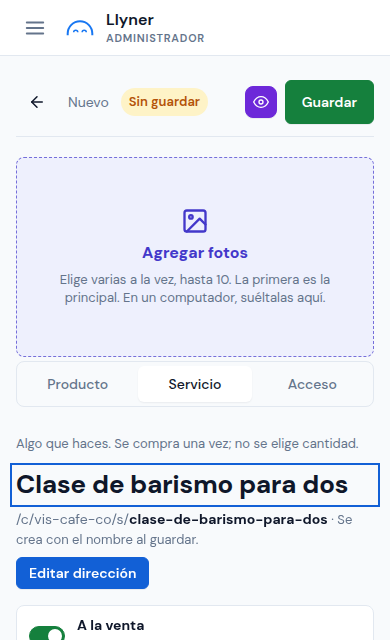 Un servicio nuevo con su nombre escrito