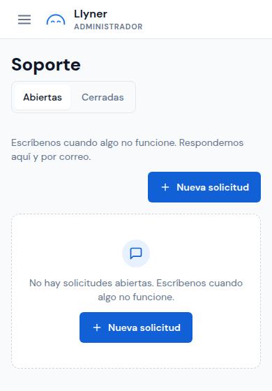 Soporte, con Nueva solicitud