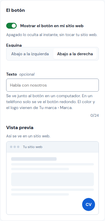 El botón y su vista previa